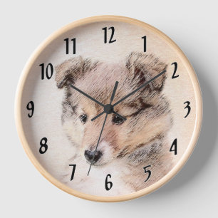 Horloge Peinture originale de chiot Shetland Sheepdog - Ar