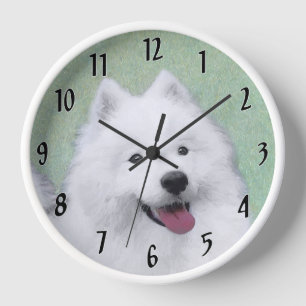 Horloge Peinture Samoyed - Cute Original Chien Art