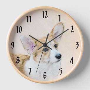 Horloge Pembroke Welsh Corgi Peinture - Art Chien original