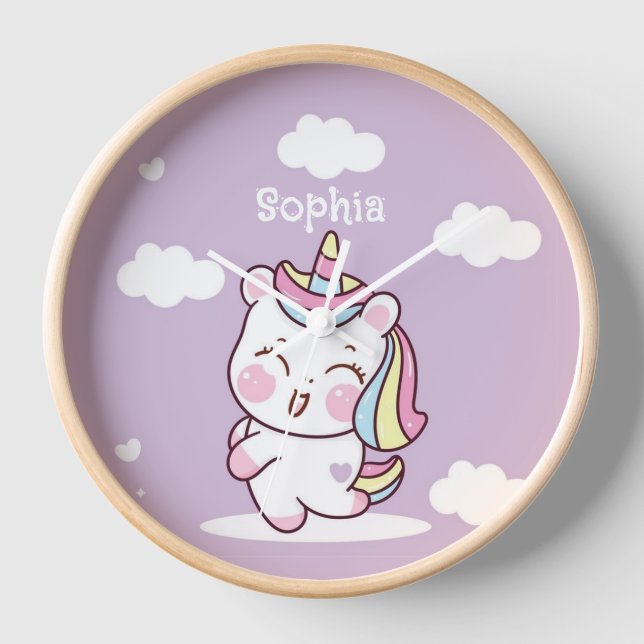 Horloge Personalisé Kawaii Magique Unicorn Girls Nursery (Recto)