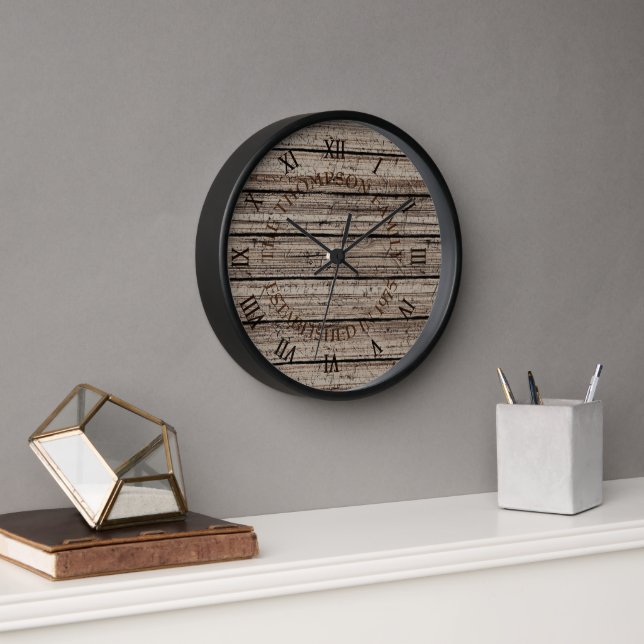 Horloge Personnalisé Rustic Grey Brown Patiné Plank Motif (Bureau)