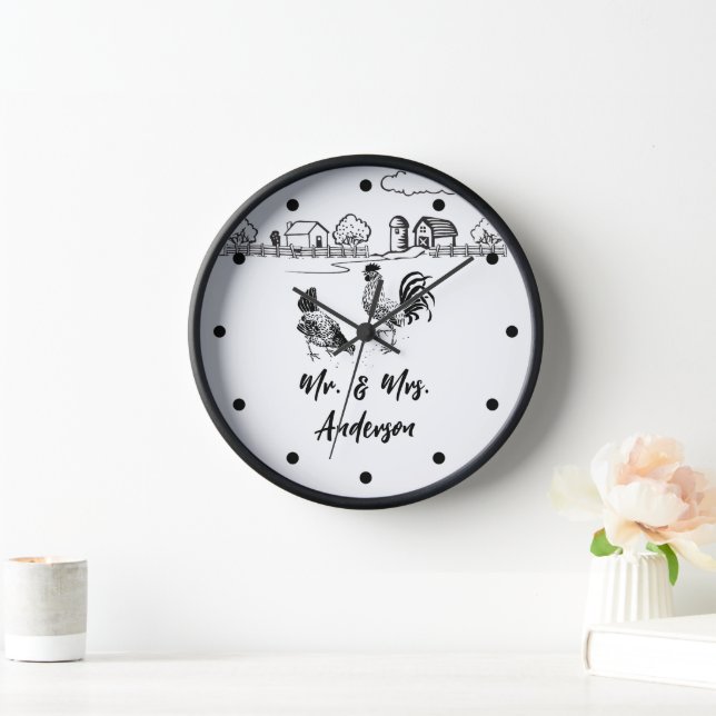 Horloge Personnalité de M. et Mme Chickens Rooster Hen Far (Maison)