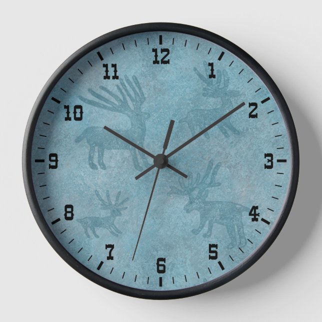 Horloge Petroglyphes de Cerfs Turquoise du Sud-Ouest encad (Recto)