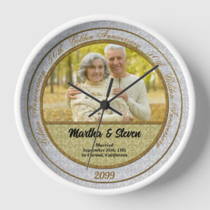 Horloge Photo 50e anniversaire du Mariage Gold Damask