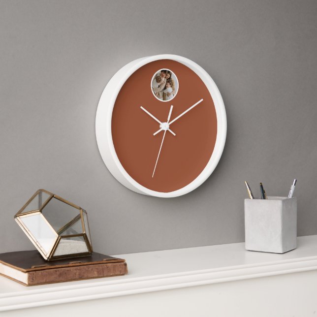 Horloge Photo de famille minimaliste moderne en terre cuit (Bureau)