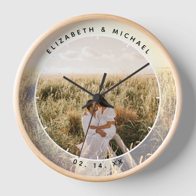 Horloge Photo de mariage chic moderne pour couple (Recto)
