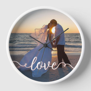 Horloge Photo de mariage sur la plage au coucher du soleil
