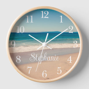 Horloge Photo de plage personnalisée et texte