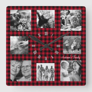 Horloge photo familiale, Collage de 8, Plaid Buffa