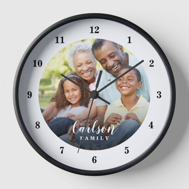 Horloge Photo personnalisée et nom de famille Personnalisé (Recto)