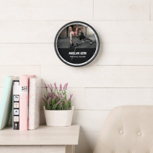 Horloge Photo personnalisée salle de sport gris d'affaires