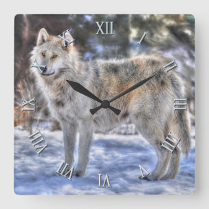 Horloge photo Silver Wolf & Snow