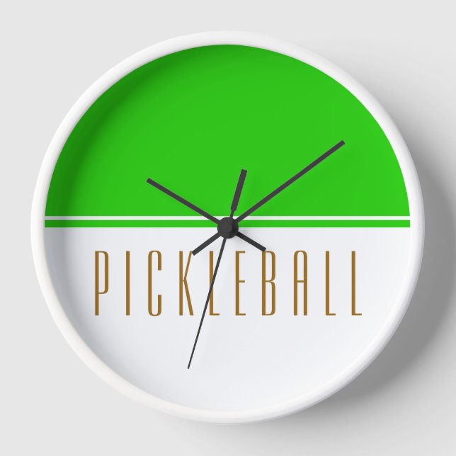 Horloge PICKLEBALL Bright Lime Vert Blanc Couleur Bloc (Recto)