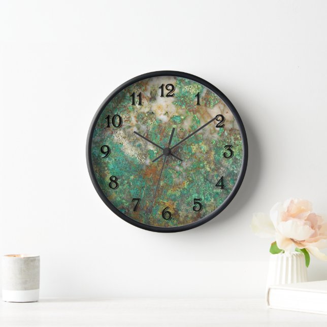 Horloge Pierre minérale Serpentine/Chrysocolla verte (Maison)