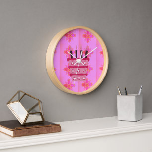 Horloge Pink Bird Cake Art Imprimer