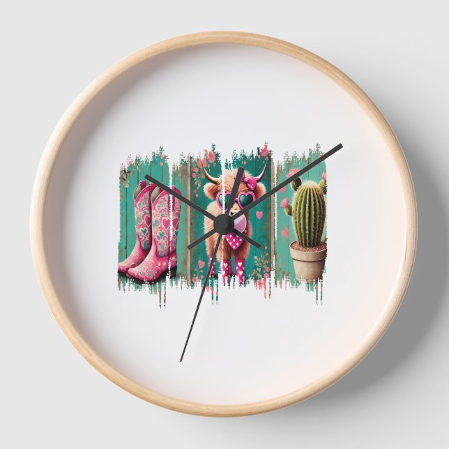 Horloge Pink Cowgirl Valentine, Coeur (Recto)