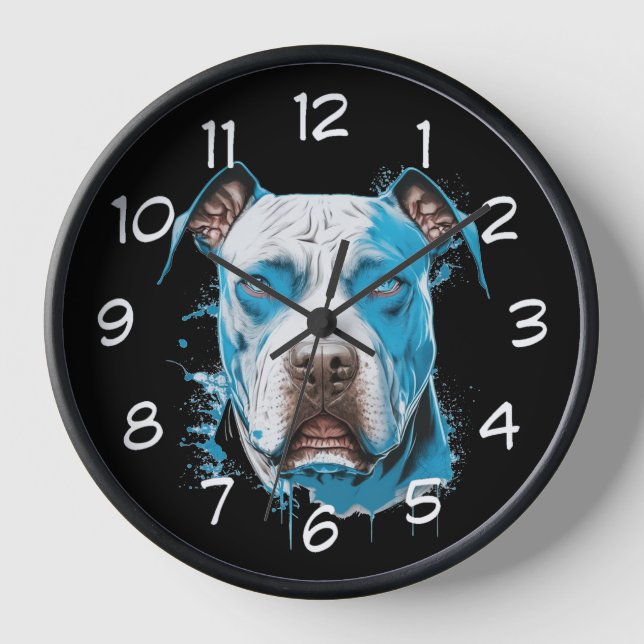Horloge Pitbulbe blanc aux yeux bleus (Recto)