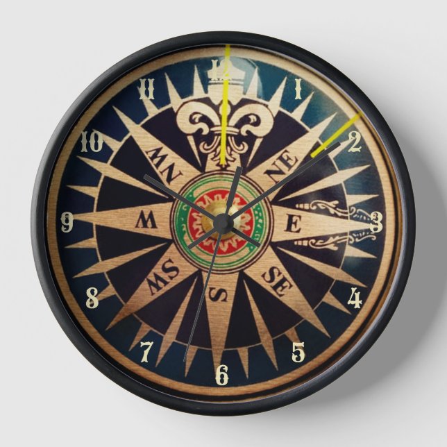 Horloge plage côtière nautique antique boussole (Recto)