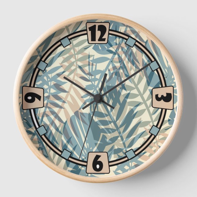 Horloge Plantes tropicaux, jungle, tropiques, beige, feuil (Recto)