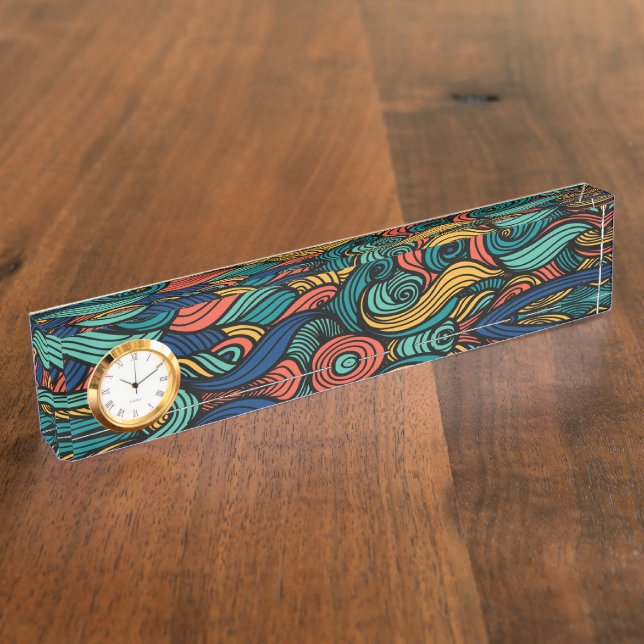 Horloge plaque de nom de bureau vague Paisley rétr (Taille)