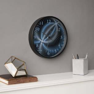 Horloge Plastique bleu gris 3D Fractal Art moderne Abstrai