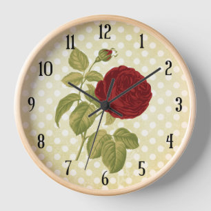 Horloge Pois antique de parchemin de rose rouge