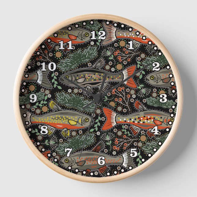 Horloge Poisson d'eau douce, Design élégant, Truite, Pêche (Recto)