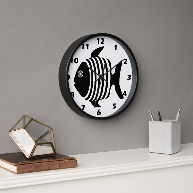 Horloge Poisson Noir Et Blanc (Bureau)