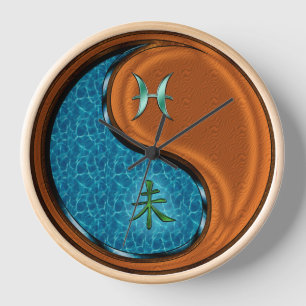 Horloge Poissons & Chèvre en Bois
