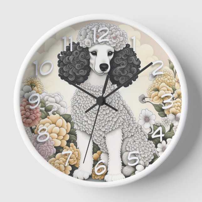 Horloge Poodle en Fleurs Whimsical (Recto)