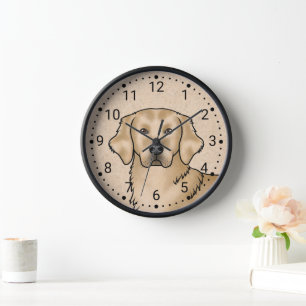 Horloge Portrait de tête de chien de caricature jaune Gold