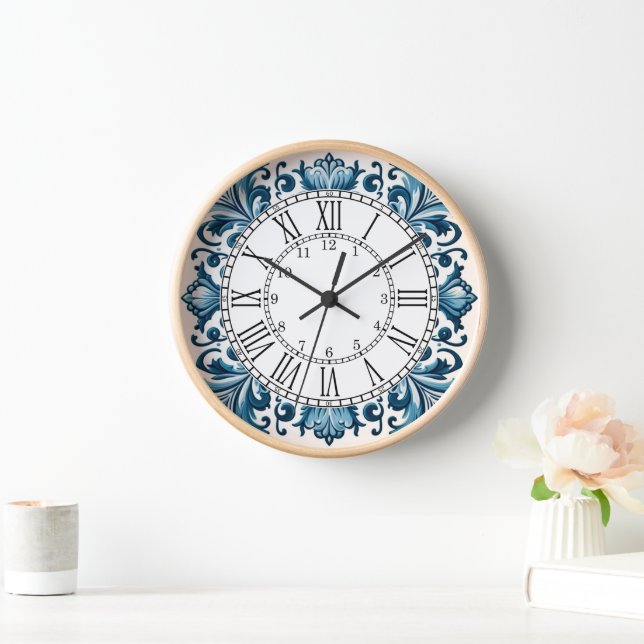 Horloge Portuguese blue tile square wall clock (Maison)