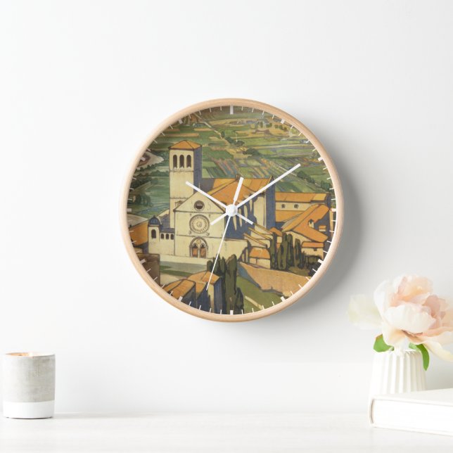 Horloge Poster Vintage voyage D'Assise, Italie (Maison)