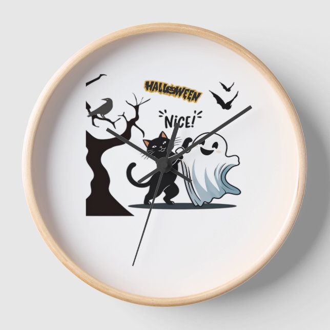 Horloge Préparez-vous à une fête d'Halloween niçois tactil (Recto)