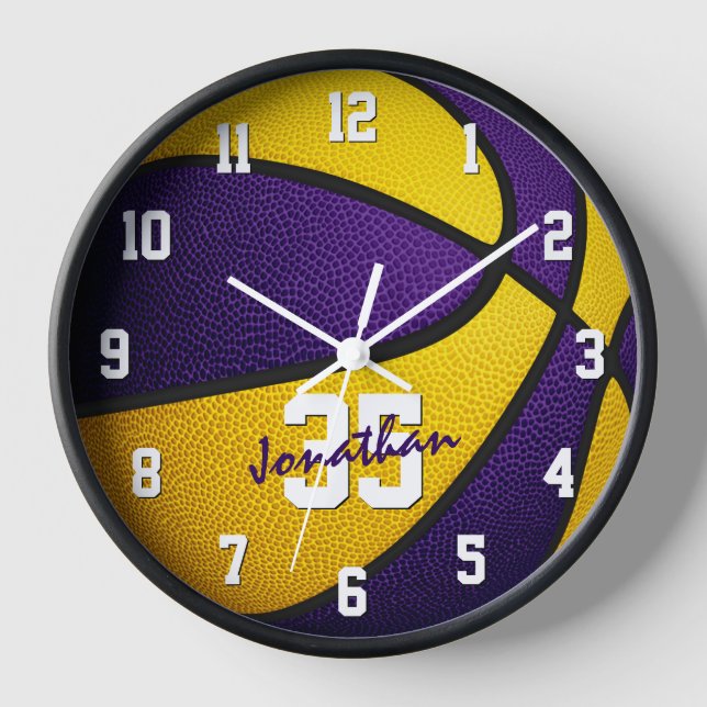 Horloge purple gold boys girls basket-ball personalized (Recto)