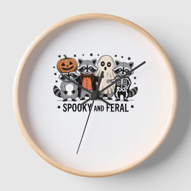 Horloge Raccoon d'Halloween éffrayant et Feral Funny (Recto)