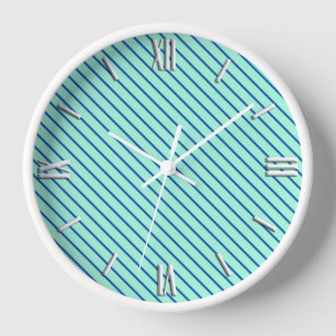 Horloge Rayures diagonales - aqua et marine