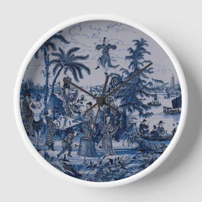 Horloge Repro Chinoiserie Delft Carrelage bleu et blanc (Recto)