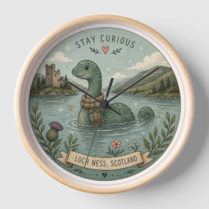 Horloge Restez Curieux Cozy Cryptide Nessie Monstre du Loc