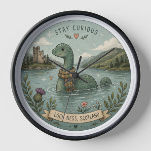 Horloge Restez Curieux Cozy Cryptide Nessie Monstre du Loc