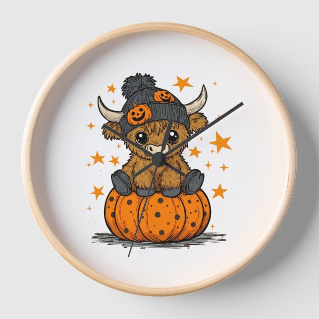 Horloge Retro Halloween Highland Cow (Recto)