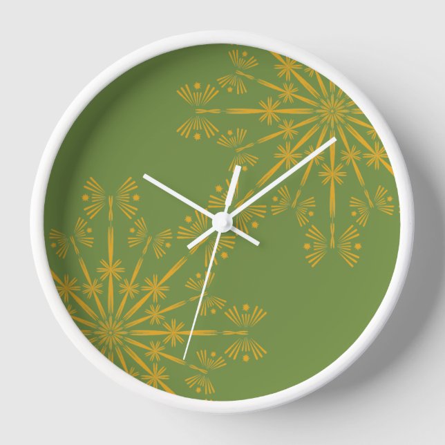 Horloge Retro Mandala Avocado en bois encadrée (Recto)