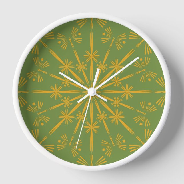 Horloge Retro Mandala Avocado en bois encadrée (Recto)