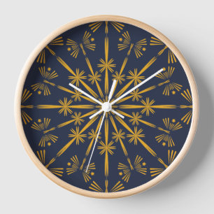 Horloge Retro Mandala Midnight Wood encadrée