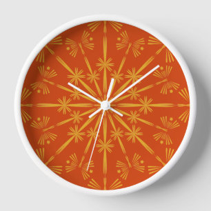 Horloge Retro Mandala Papaya en bois encadrée
