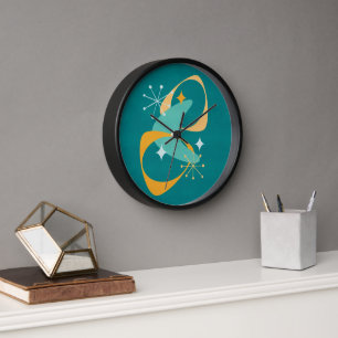 Horloge Rétro Milieu de Siècle Espace Atomique 20 Turquois