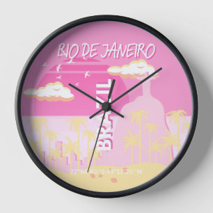 Horloge Rio de Janeiro Brésil Voyage Art rose illustration