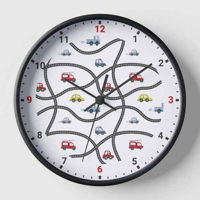 Horloge Roads Voiture Cute Enfants Décor Mur (Recto)