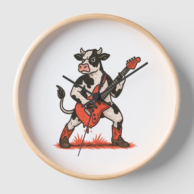 Horloge Rocker Cow, Vache Jouant de la guitare (Recto)