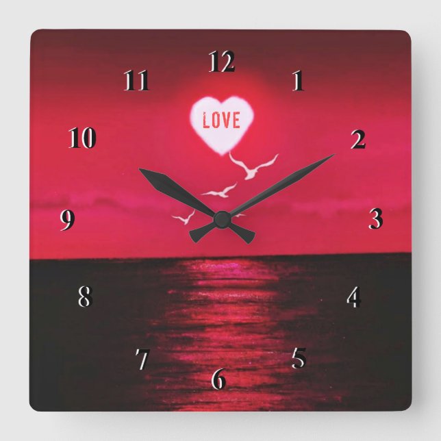 Horloge romantique du coucher de soleil sur la mer (Recto)